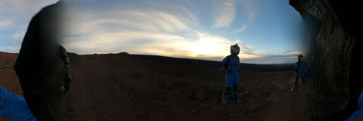 Space.com's Chelsea Gohd takes her first Marswalk with the crew of Sensoria 2 at the HI-SEAS Mars analog habitat in Hawaii on Nov. 5, 2020.