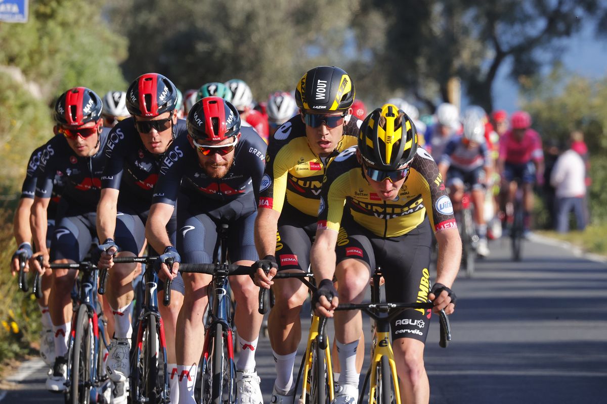Milano Sanremo 2021 112th Edition Milano Sanremo 299 km 20032021 Cipressa Sam Oomen NED Jumbo Visma Wout Van Aert BEL Jumbo Visma photo Luca BettiniBettiniPhoto2021