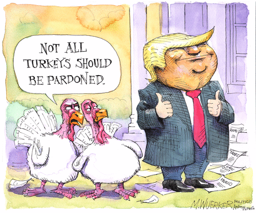 Political Cartoon U.S. Trump Pardon turkey