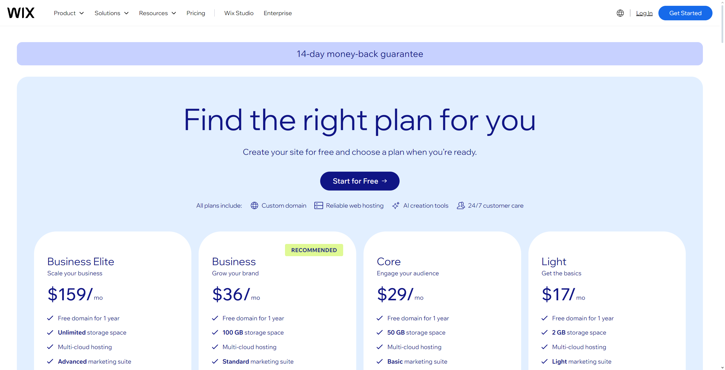 Wix offers a range of pricing options in 2025