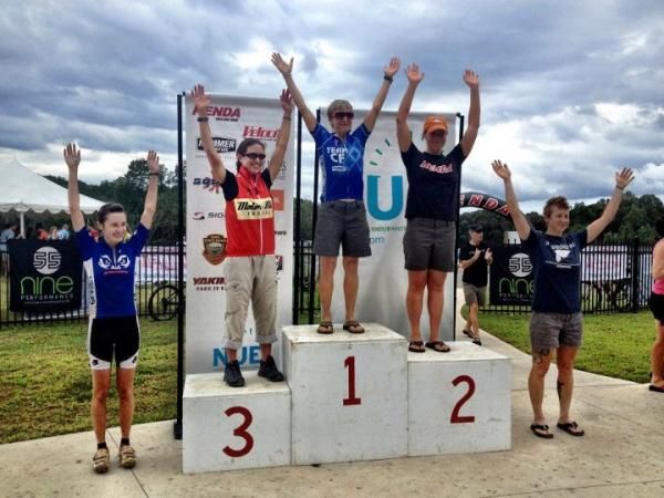 The women's podium: Brenda Simril (Motor mile racing), Cheryl Sornson (Team CF), Amanda Carey (Kenda/Felt)