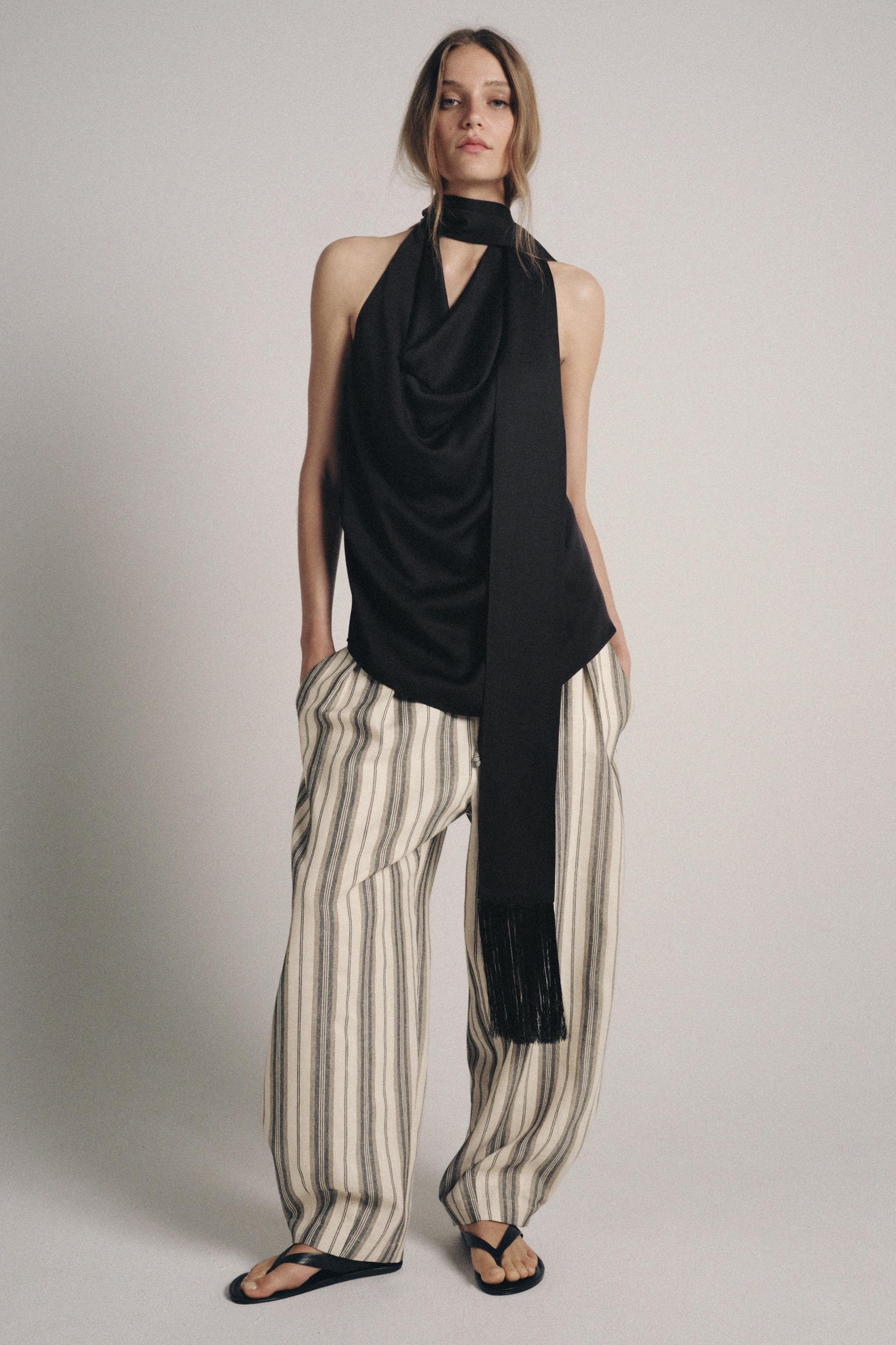 Zw Collection Halter Scarf Top With Fringing