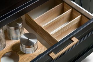 Wood kitchen drawer organizer, utensil holder for kitchen tools