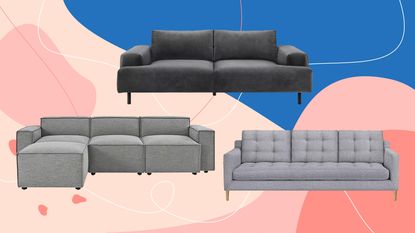 The best sofa as tried and tested by Ideal Home on a blue background