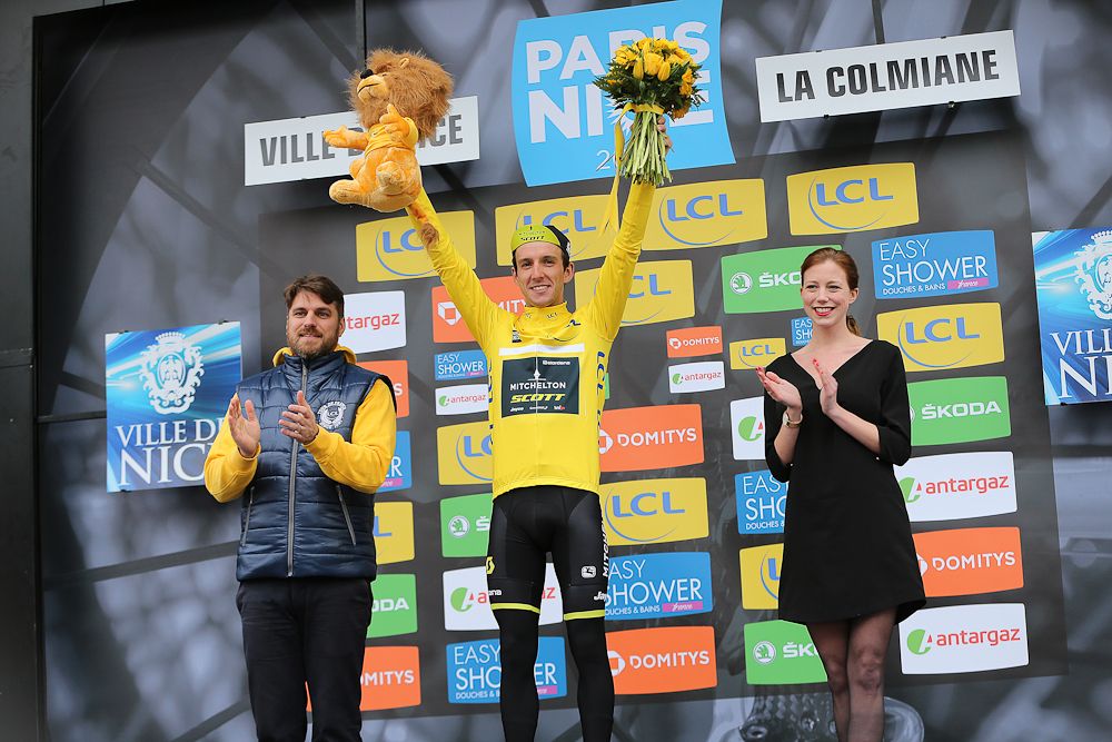 Simon Yates in yellow after stage 7 at Paris-Nice