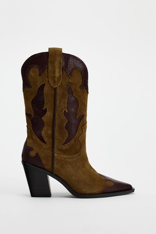 Zara Heeled Combination Suede Knee High Boots