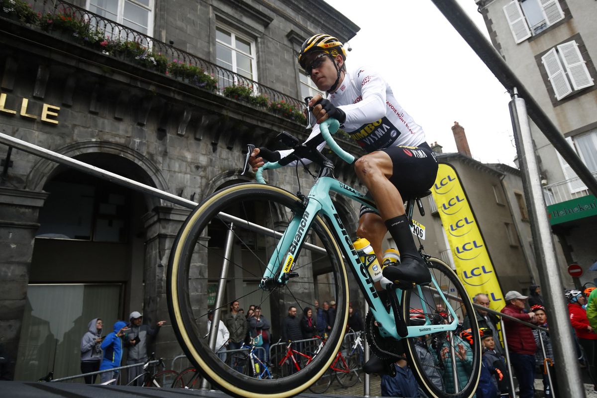 Wout van Aert in the young rider jersey