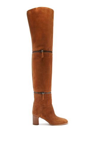 thigh high camel suede boots with zips, best winter boots