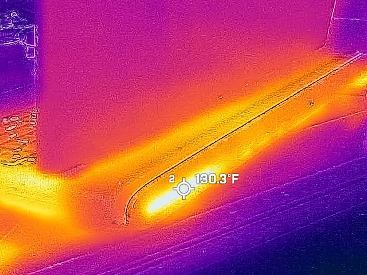 Images taken of the Alienware Area-51 16 gaming laptop with a thermal camera that focuses on the back vents.