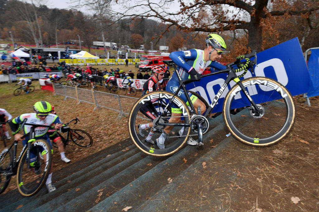TABOR CZECH REPUBLIC NOVEMBER 14 Quinten Hermans of Belgium and TormansCircus Cyclo Cross Team competes during the 25th Tabor UCI CycloCross Worldcup 2021 Mens Elite CXWorldCup on November 14 2021 in Tabor Czech Republic Photo by Luc ClaessenGetty Images