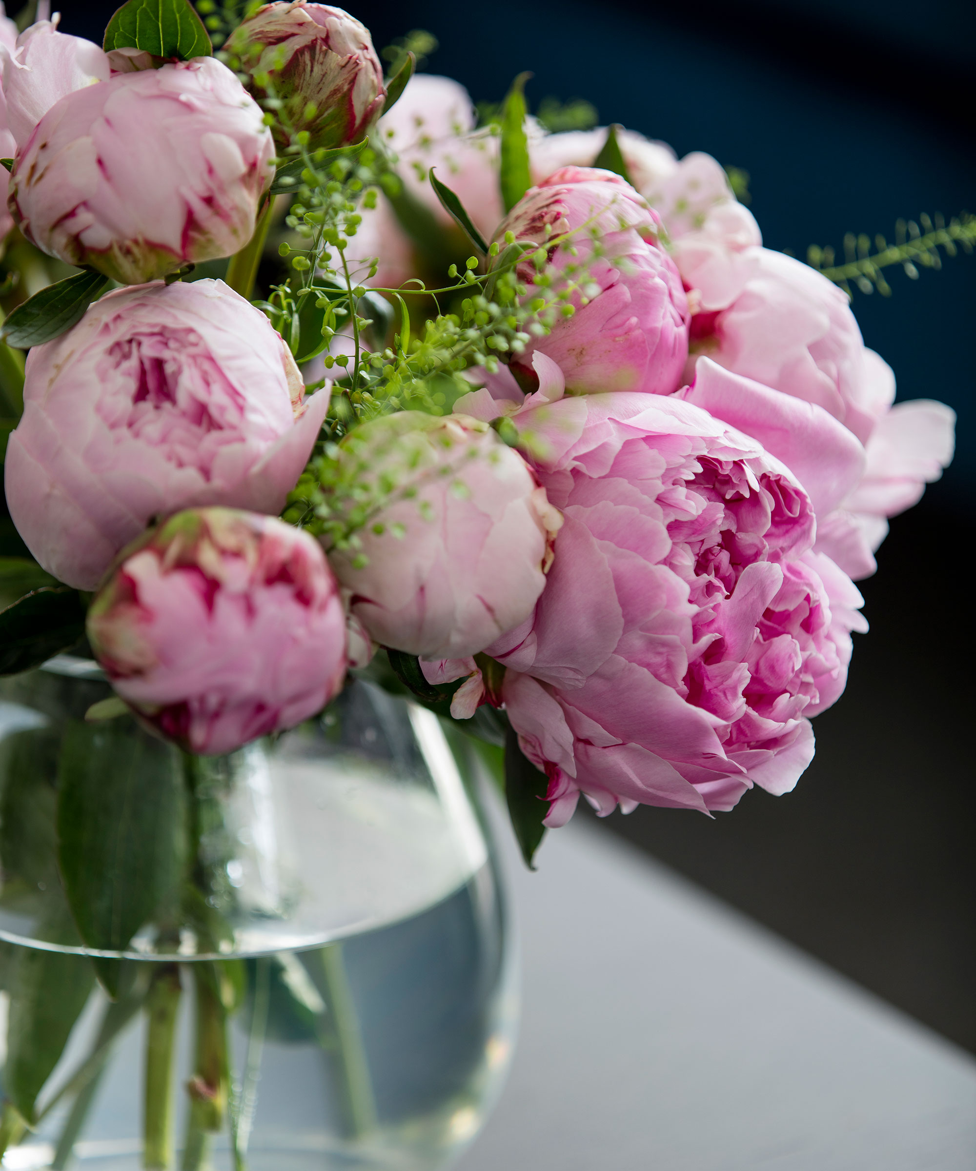 vase filled with peonies