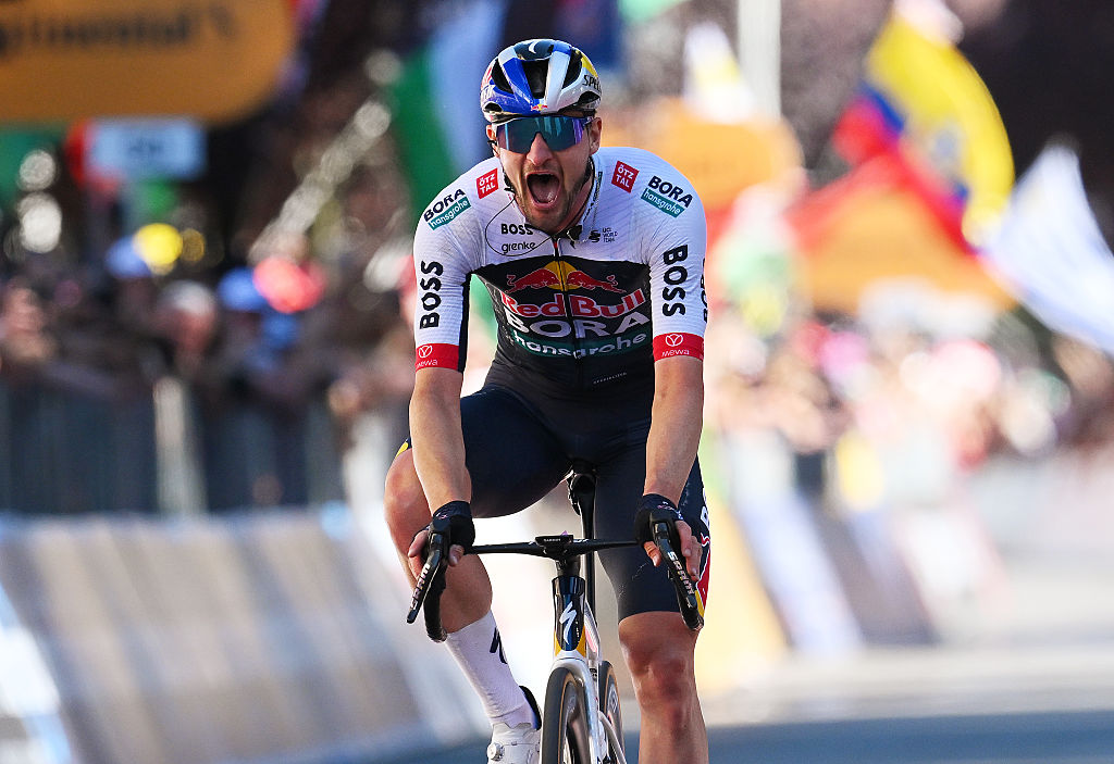 CESANO MADERNO ITALY MAY 29 Nico Denz of Germany and Team Red Bull BORA hansgrohe celebrates at finish line as stage winner during the 108th Giro dItalia 2025 Stage 18 a 144km stage from Morbegno to Cesano Maderno UCIWT on May 29 2025 in Cesano Maderno Italy Photo by Tim de WaeleGetty Images