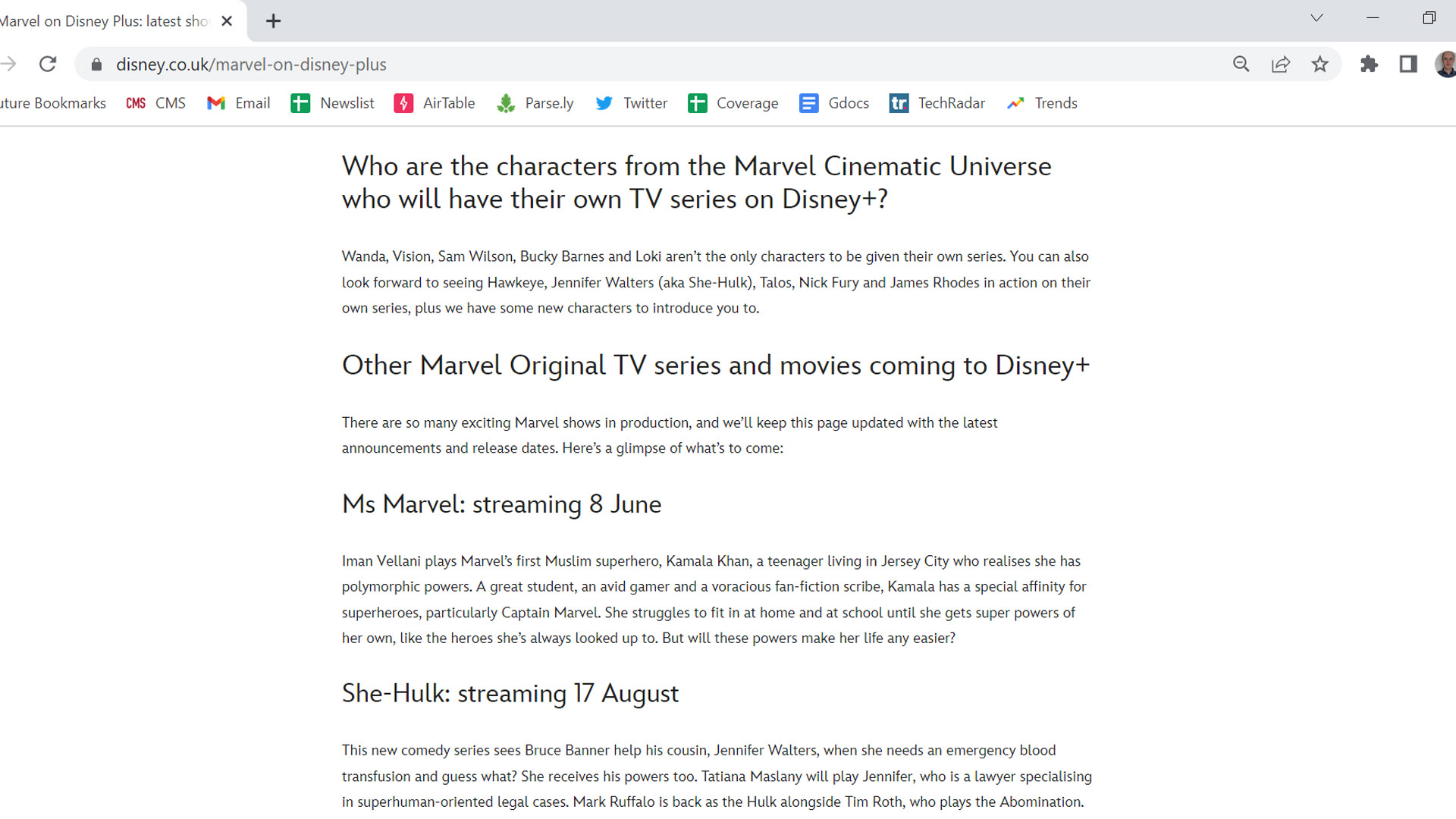 A screenshot showing the leaked release date for Marvel Studios' She-Hulk TV show