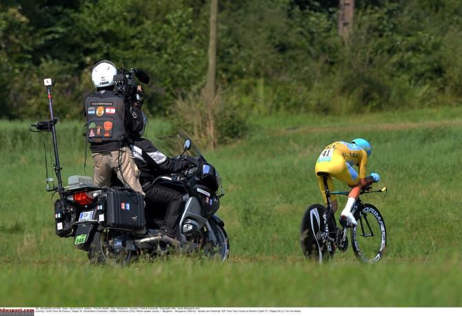 Vincenzo Nibali was closely followed by the TV camera