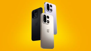 The OnePlus 15 series on a yellow background