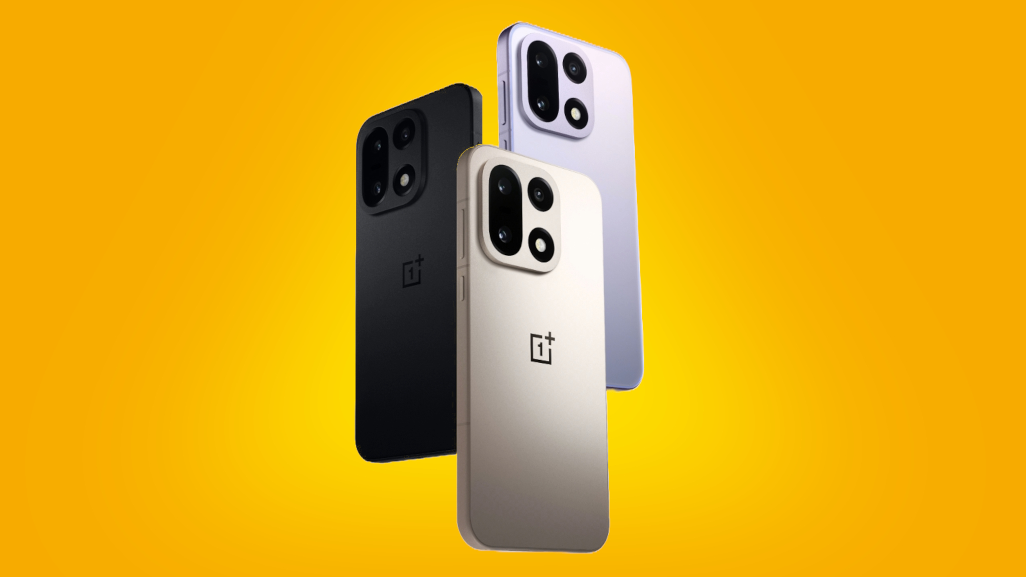 The OnePlus 15 series on a yellow background