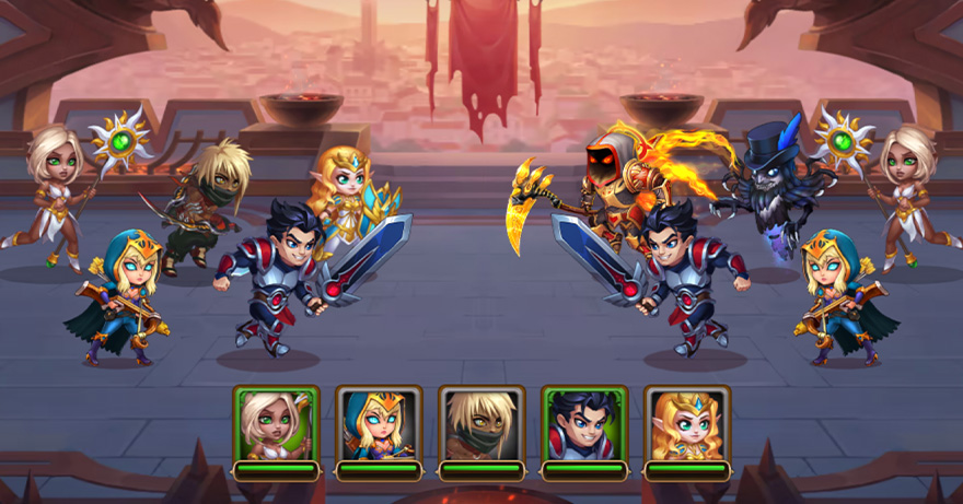 An in-game screenshot showing combat in Hero Wars.