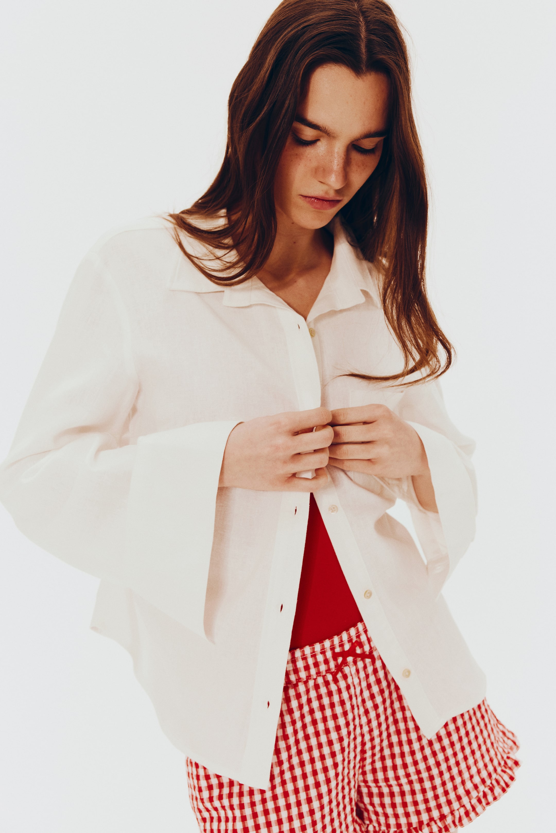 Gathered Linen-Blend Shirt - Light Beige