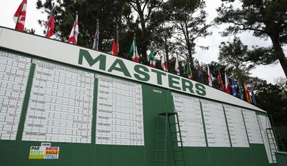 The Masters leaderboard with a variety of flags on it