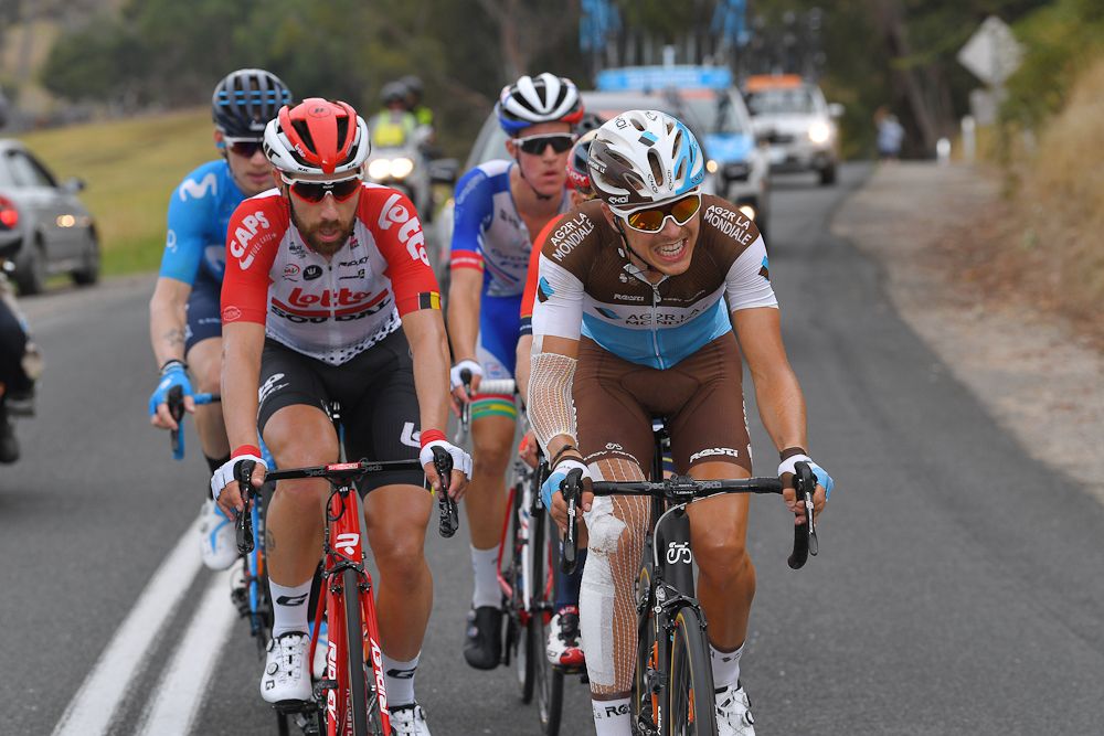 Benoit Cosnefroy powers the breakaway during stage 4 at the Tour Down Under