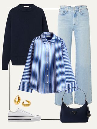 The Row jumper, H&M shirt, Agolde jeans, Azora earrings, Prada bag, Converse trainers