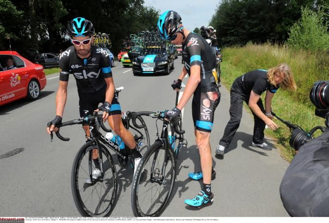 Chris Froome (Team Sky) after his first crash at the Tour de France