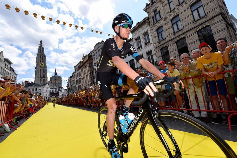 Chris Froome on the yellow carpet in Antwerp