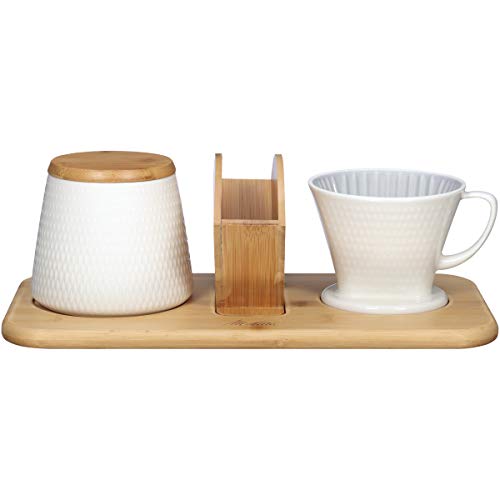 Melitta Artisan Porcelain Pour-Over Coffeemaker and Canister Set, Two Tone Oyster Gray