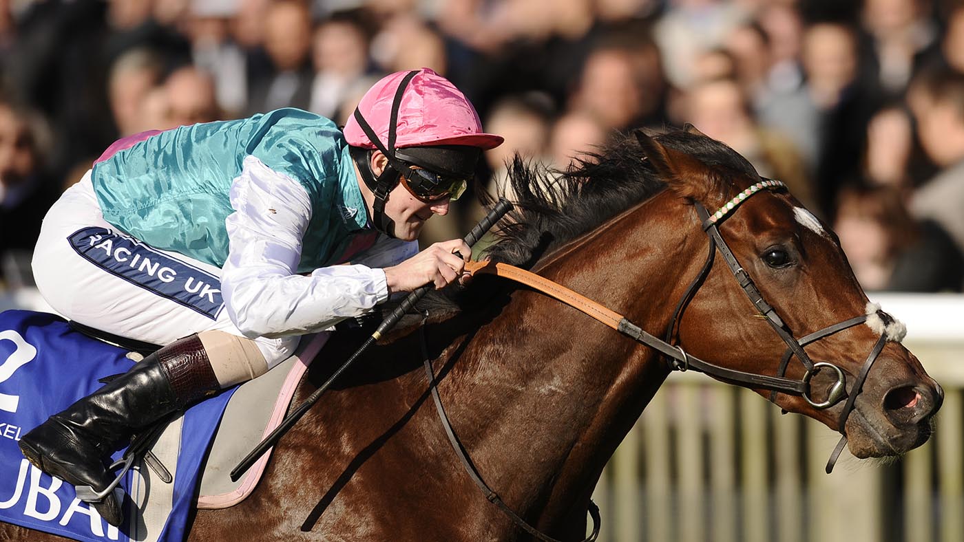 Tom Queally riding Frankel wins The Dubai Dewhurst Stakes at Newmarket 2010