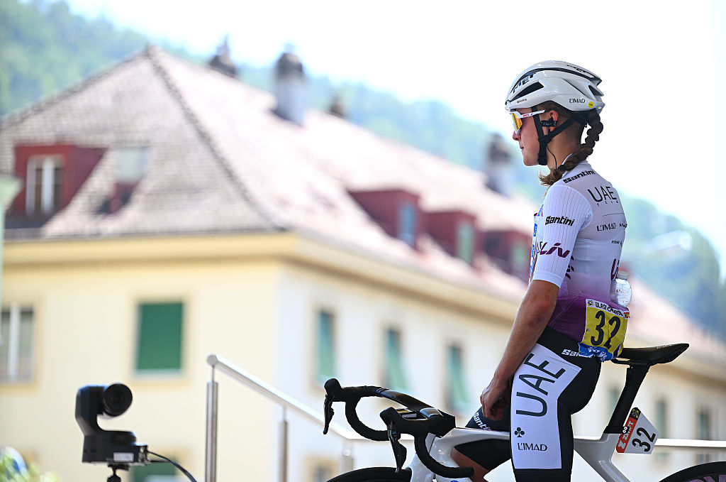  Paula Blasi Cairol of Spain and UAE Team ADQ - White best young jersey prior to the 5th Tour de France Femmes 2026, Stage 2 a 147.9km stage from Aigle to Geneva 