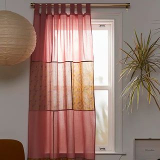 Sheer drape in dusky pink with over-dyed boho panels