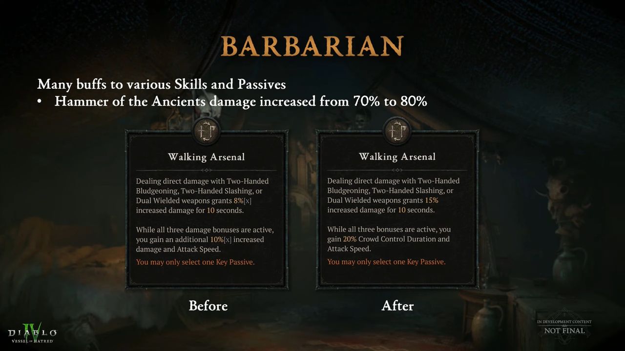 Slides showing improvements to Barbarian builds