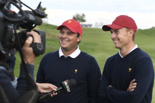 Patrick Reed and Jordan Spieth being interviewed at the Presidents Cup