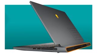 The Dell Alienware M15 R6 gaming laptop from behind.