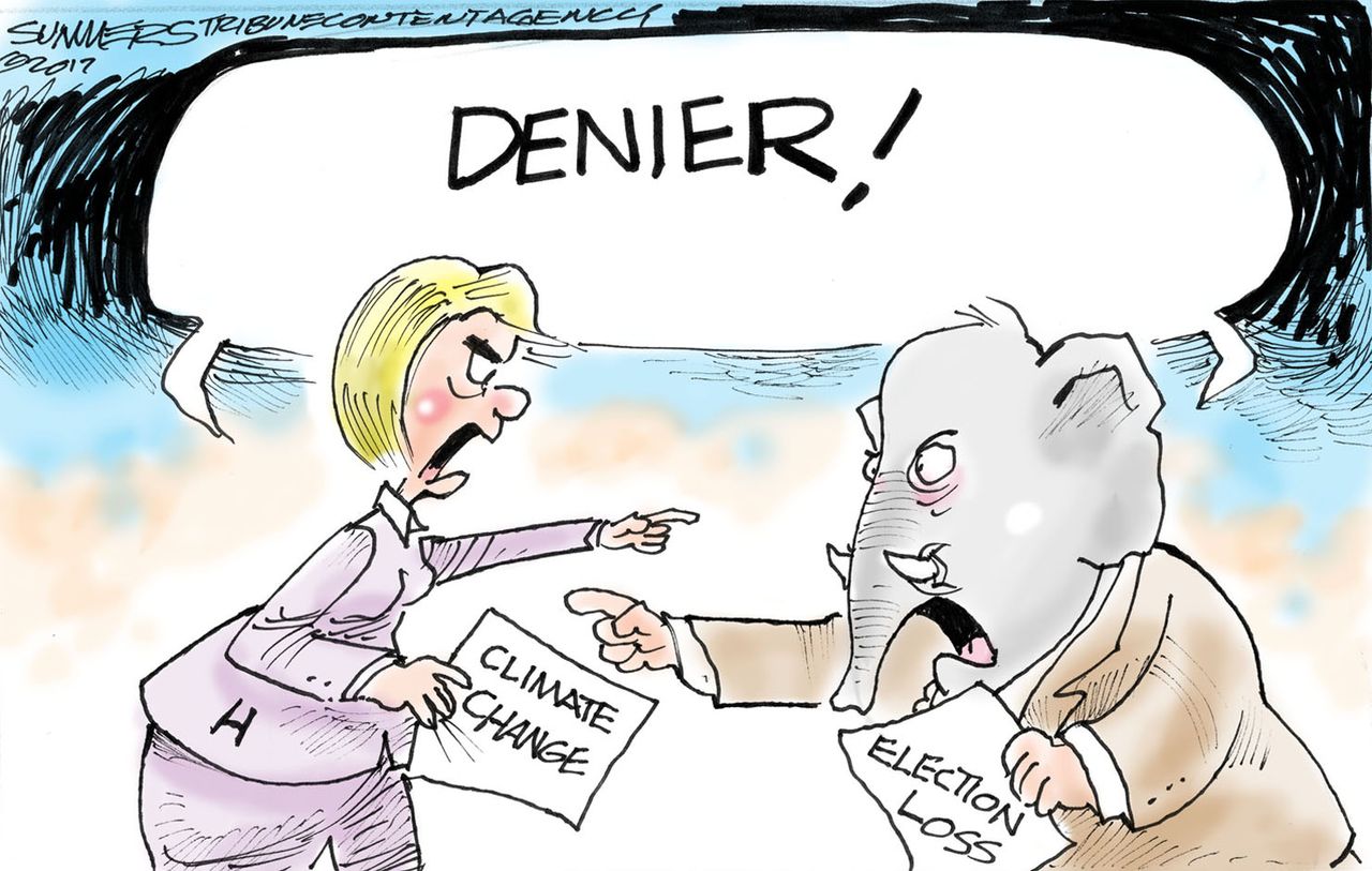 Political cartoon U.S. Clinton election GOP climate change deniers