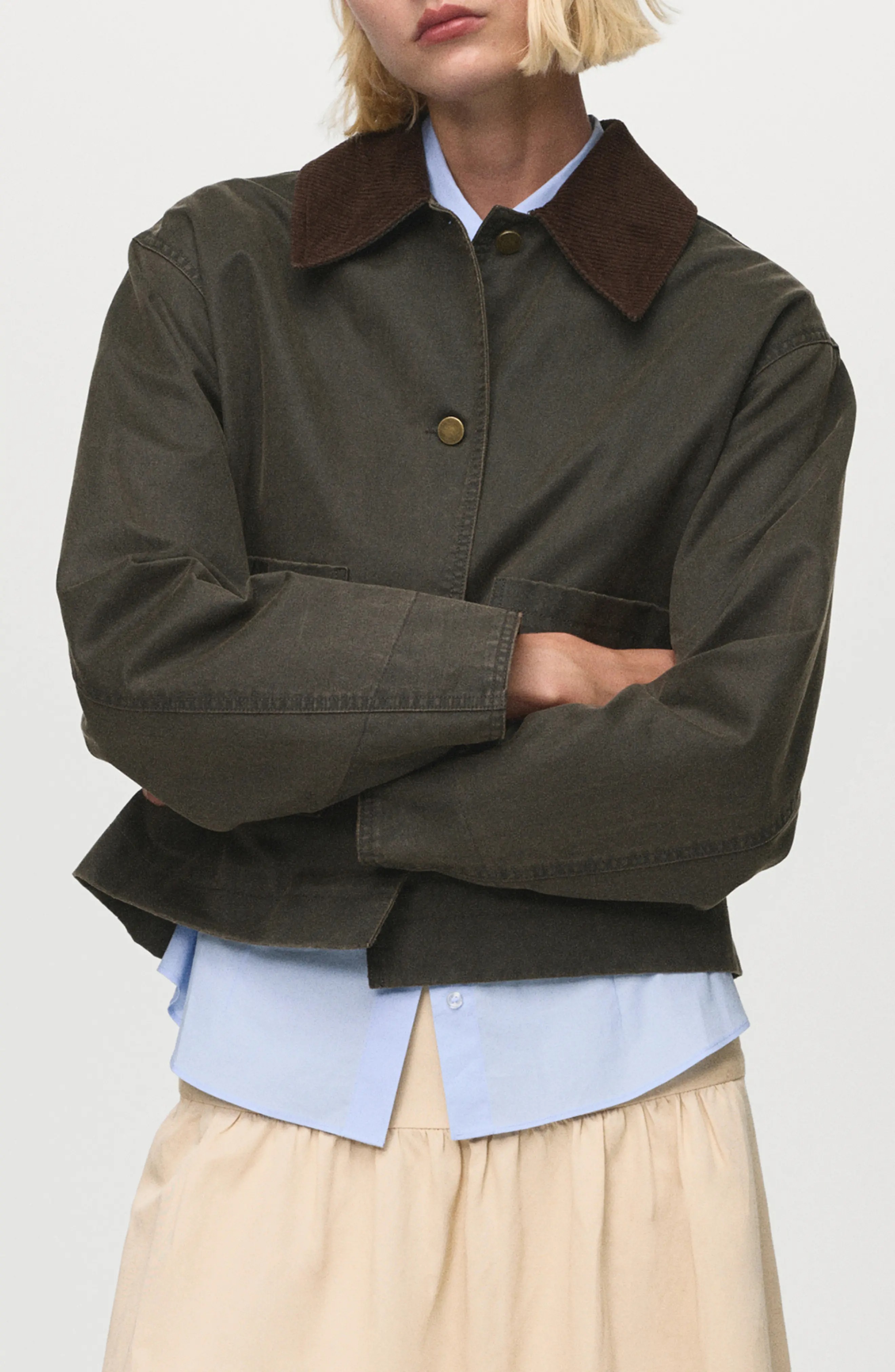 MANGO, Corduroy Collar Denim Jacket