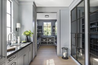 minimalist kitchen with pantry and wine fridge