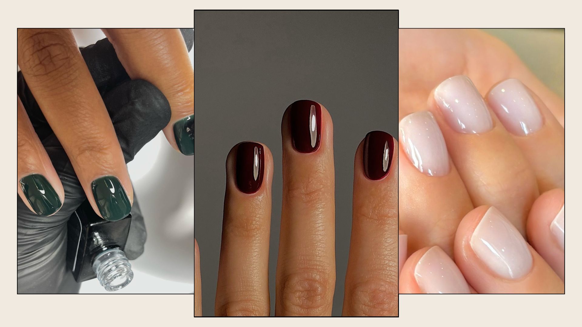 A collage with winter manicure colours