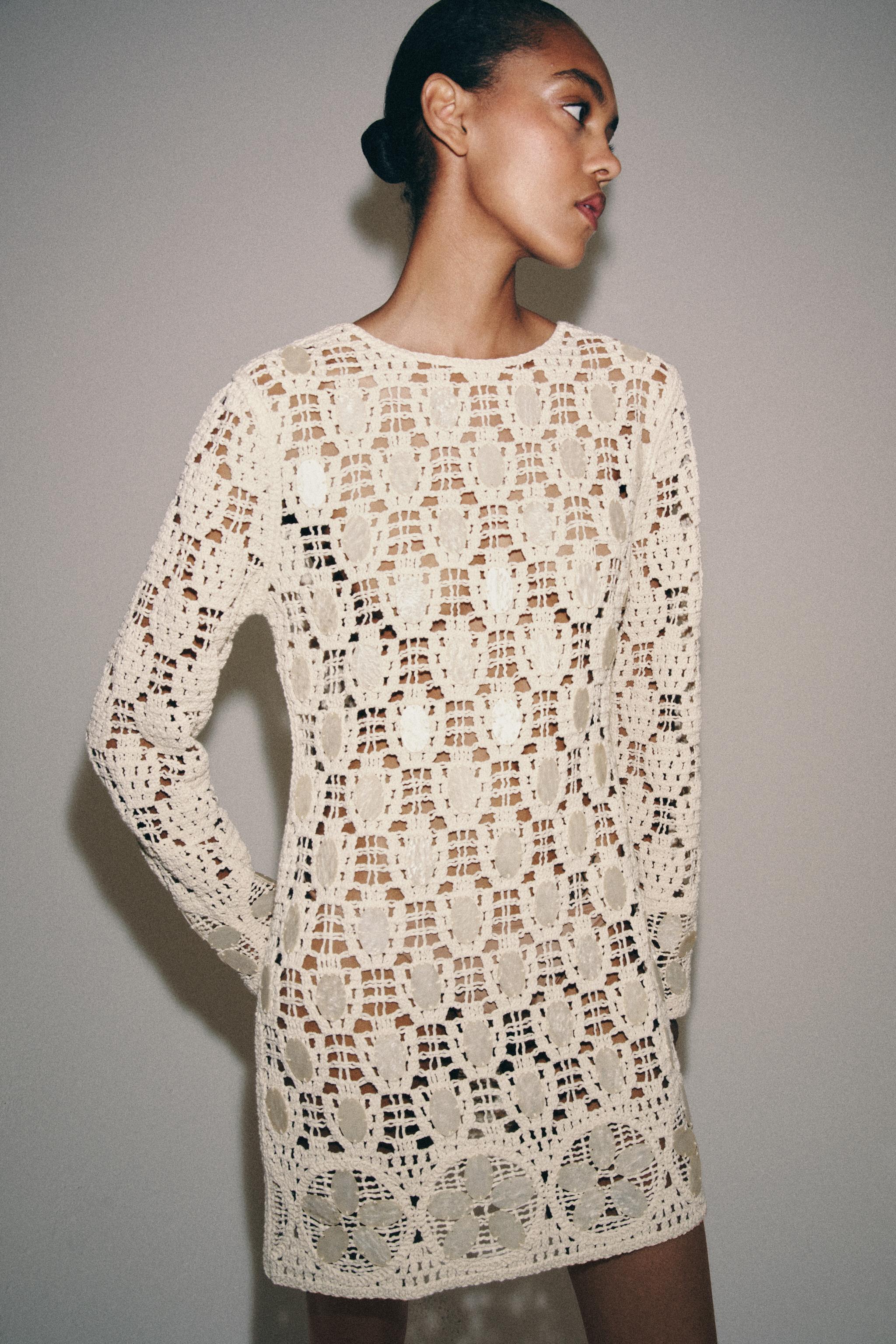 Beaded Open-Knit Dress