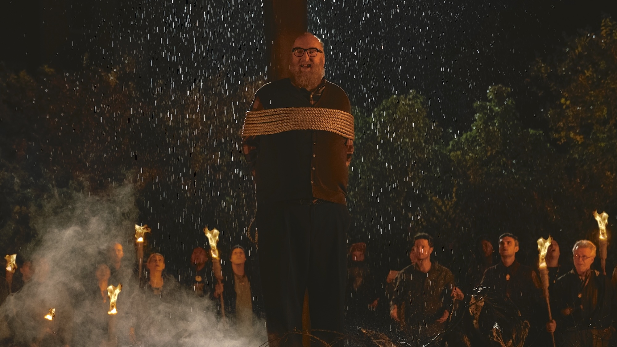 Bert tied to a stake surrounded by witches in Stuart Fails to Save the Universe Season 1