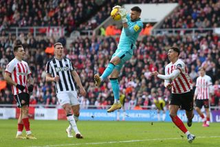 Newcastle United goalkeeper Martin Dubravka is claiming a cross during the FA Cup Third Round match between Sunderland and Newcastle United at the Stadium of Light in Sunderland, on January 6, 202