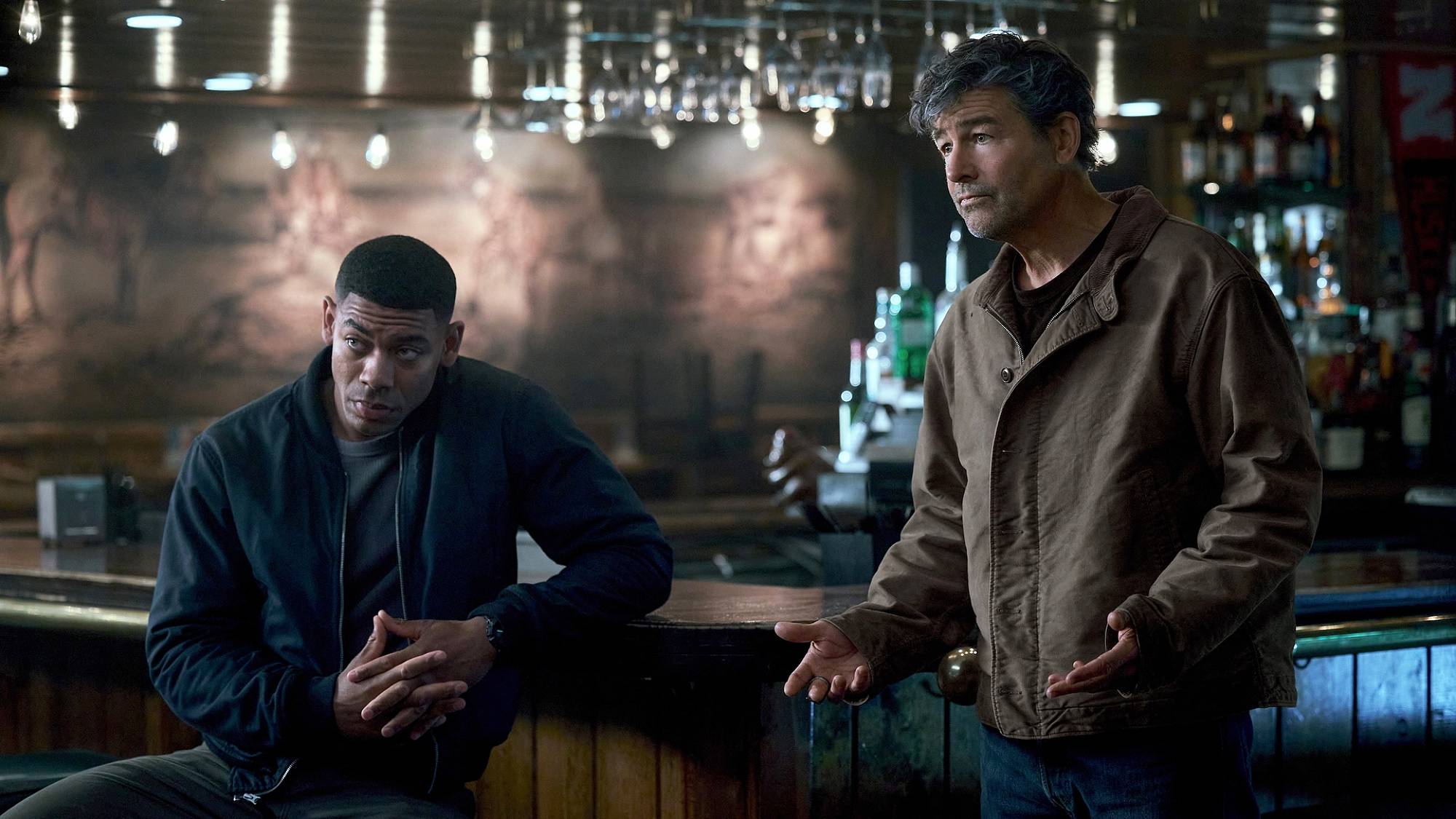 Aaron Pierre and Kyle Chandler in "Lanterns" on HBO Max