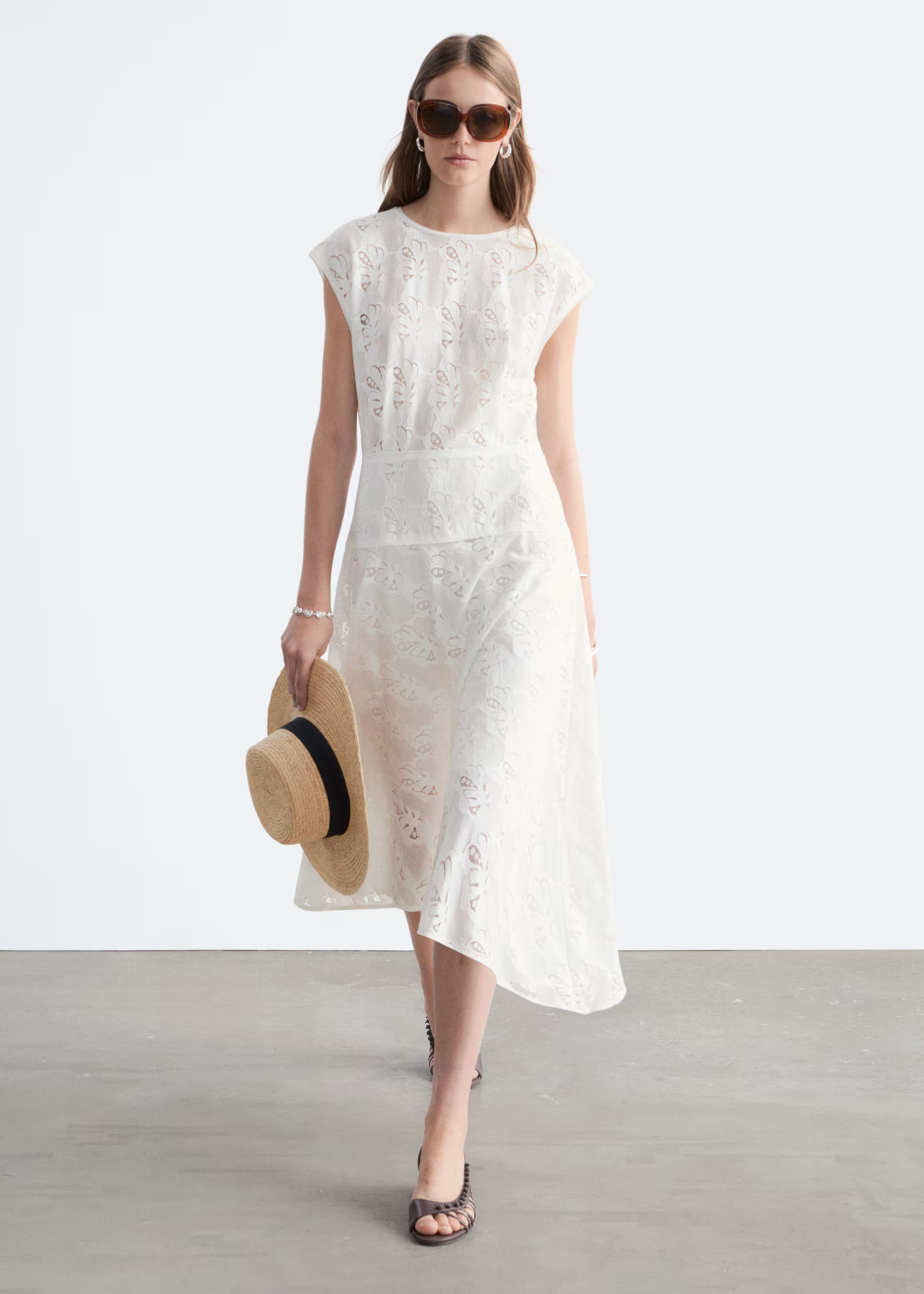 Bias-Cut Lace Midi Dress - White