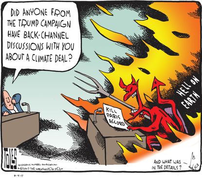 Political cartoon U.S. Trump Paris&nbsp;Agreement climate change Jared Kushner&nbsp;back channel
