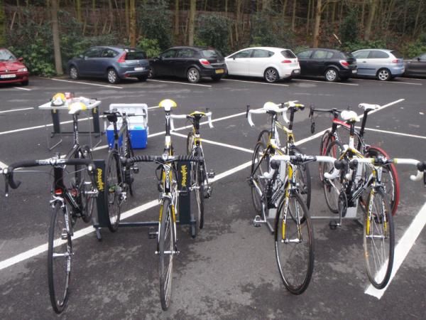 HTC-Columbia's Scott bikes wait to be picked up.