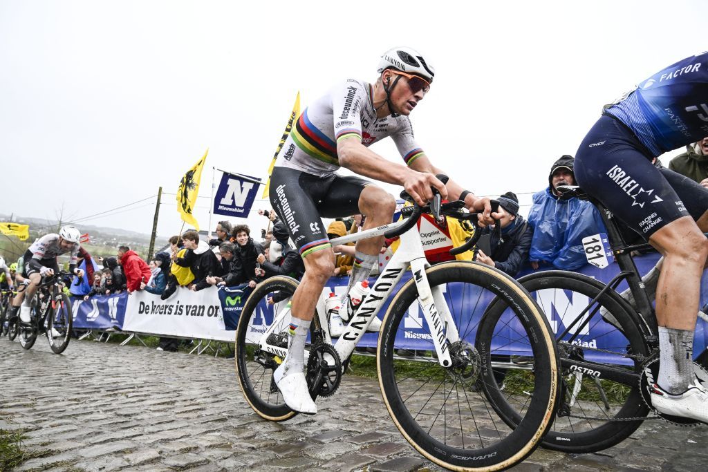 Dutch Mathieu van der Poel of Alpecin-Deceuninck pictured at the Paterberg during the men's race of the 'Ronde van Vlaanderen/ Tour des Flandres/ Tour of Flanders' one day cycling event, 270,8km from Antwerp to Oudenaarde, Sunday 31 March 2024. BELGA PHOTO TOM GOYVAERTS (Photo by Tom Goyvaerts / BELGA MAG / Belga via AFP)