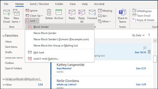 Blocking a junk email in Microsoft Outlook