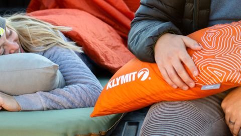 Person using Klymit Drift Camp Pillow