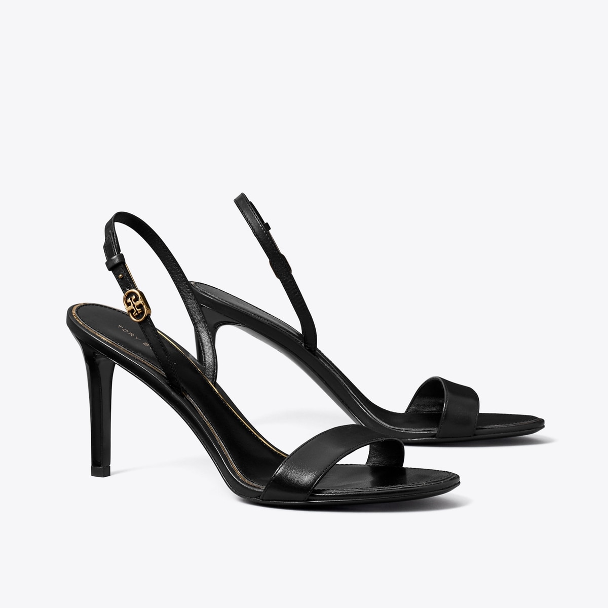 Double T Buckle Heeled Sandal in Black, Size 12