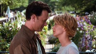 From left to right: Tom Hanks and Meg Ryan looking at each other in You've Got Mail. 